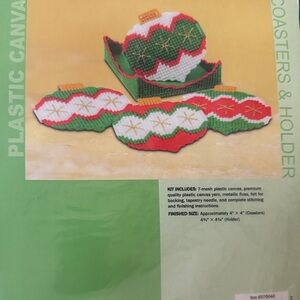 Craftways Christmas Plastic Canvas Coasters and Holder needlepoint